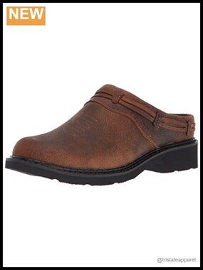 Western Mule Chunky Heel Lacing Crazy Horse Leather Slip On Shoes